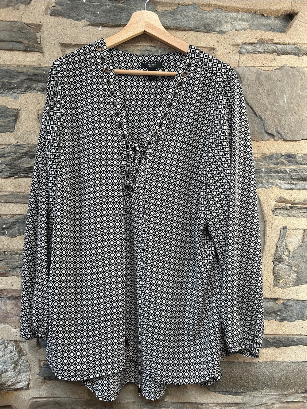 Alfani Black & White Geometric Lace-Up Tunic
